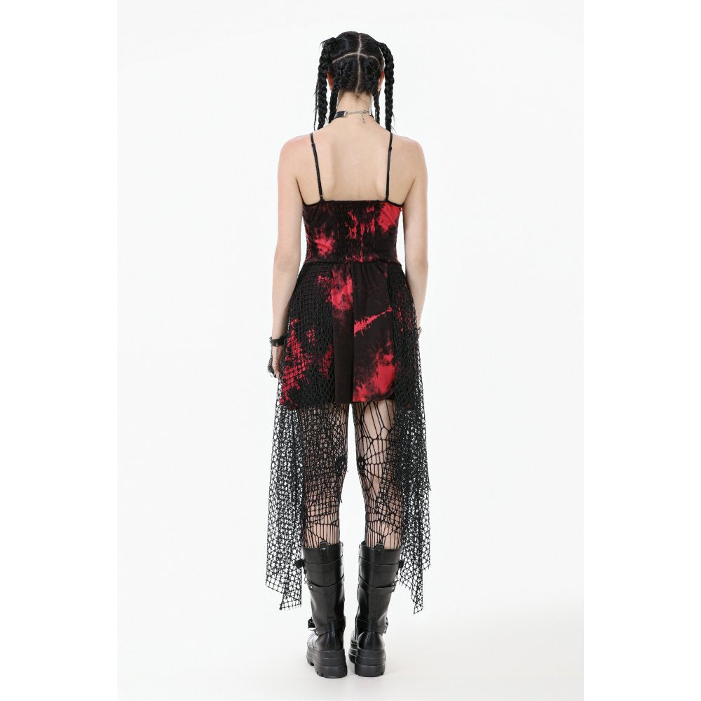 Dark in Love Bellatrix Red & Black Mesh Asymmetrical Dress