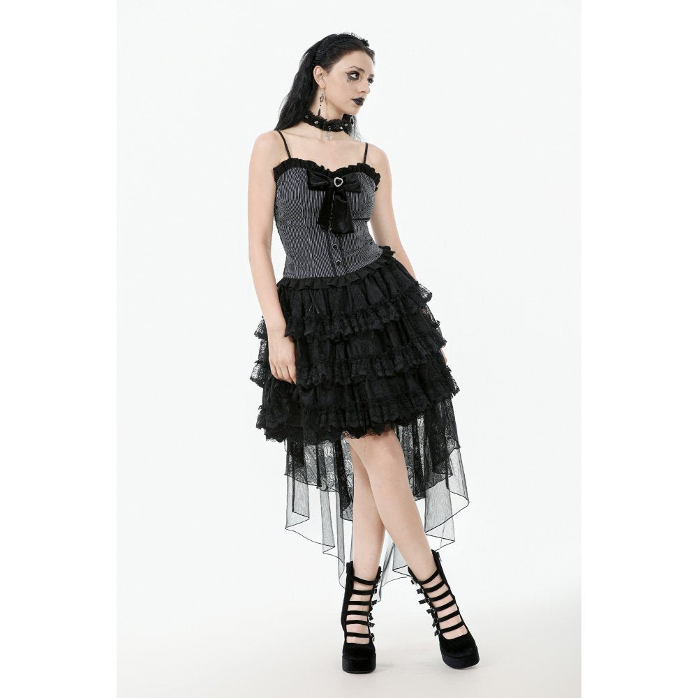 Dark in Love Belladonna Tiered Lace High-Low Goth Skirt in Black