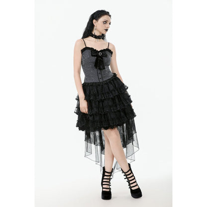 Dark in Love Belladonna Tiered Lace High-Low Goth Skirt in Black