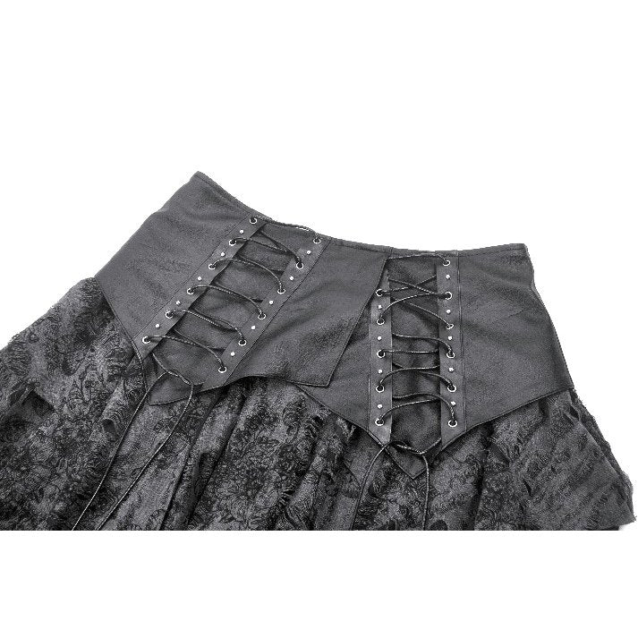 Dark in Love Elandra Layered Lace Handkerchief Hem Goth Skirt in Charcoal Black