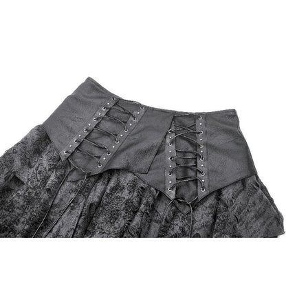 Dark in Love Elandra Layered Lace Handkerchief Hem Goth Skirt in Charcoal Black