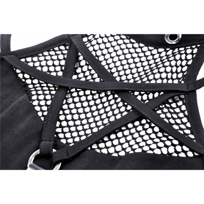 Dark in Love Enyo Mesh Strap Goth Halter Top in Black