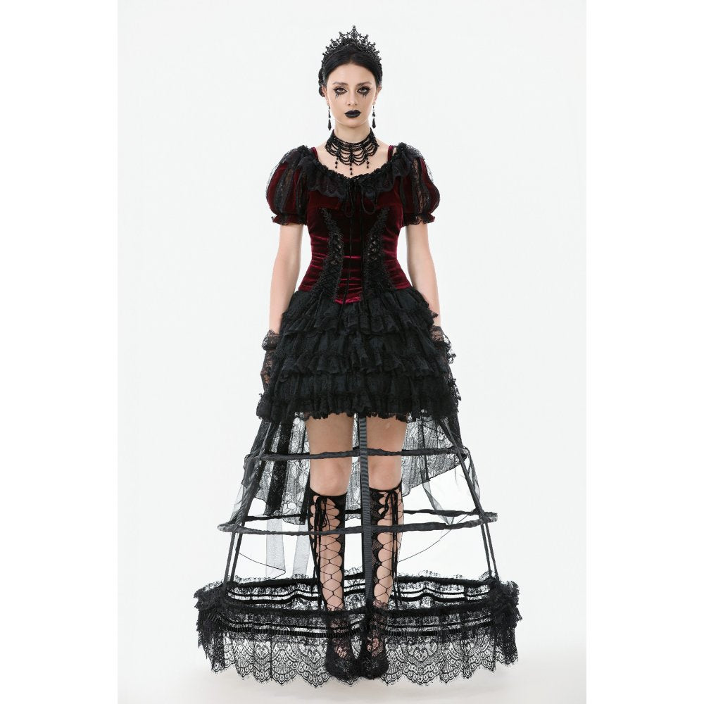 Dark in Love Gothic Hoop Cage Skirt with Lace Trim in Black