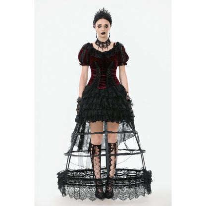 Dark in Love Gothic Hoop Cage Skirt with Lace Trim in Black