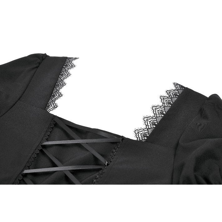 Dark in Love Gothic Lace Square-Neck Puff Sleeve Dress