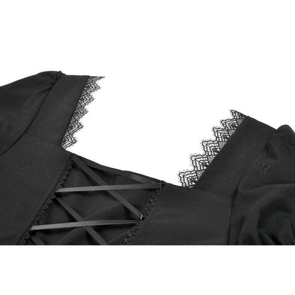 Dark in Love Gothic Lace Square-Neck Puff Sleeve Dress
