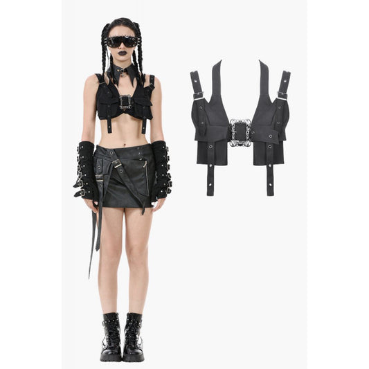 Dark in Love Evangeline Buckled Utility Crop Top in Black
