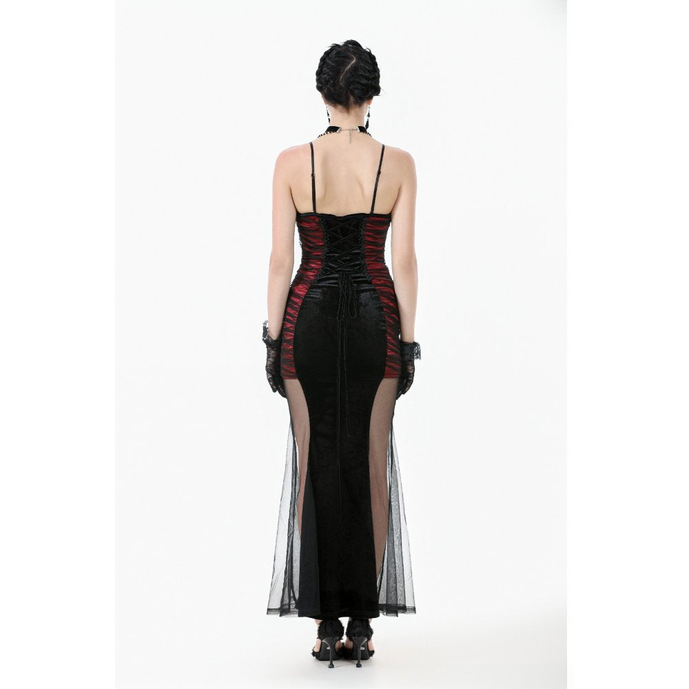 Dark in Love Lilith Red & Black Mesh Panel Goth Gown