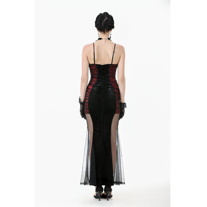 Dark in Love Lilith Red & Black Mesh Panel Goth Gown
