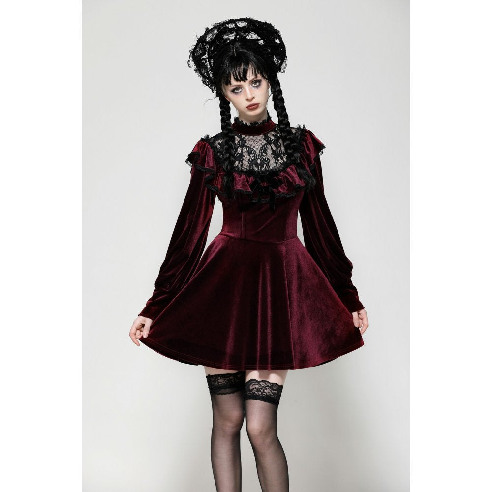 Dark in Love Verity Burgundy Velvet Dress with Black Gothic Lace