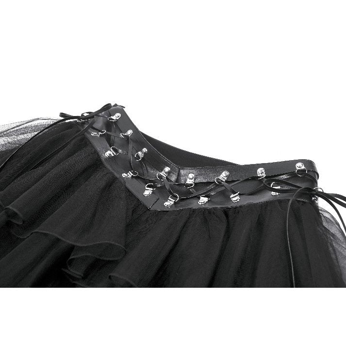 Dark in Love Bonded Tulle Layered Goth Mini Skirt in Black