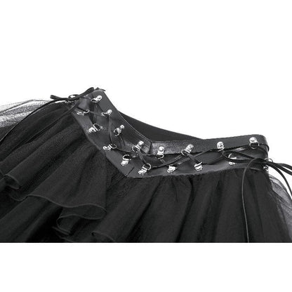 Dark in Love Bonded Tulle Layered Goth Mini Skirt in Black