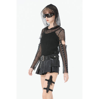 Dark in Love Punk Mesh Hollow-Out Hooded Top