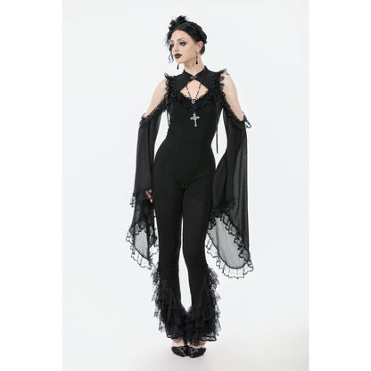 Dark in Love Goth Flare Leggings with Lace Frills