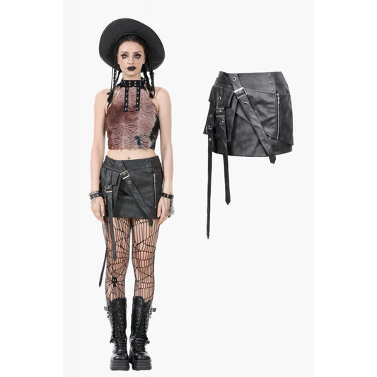 Dark in Love Chaos Reign Faux Leather Goth Mini Skirt in Black