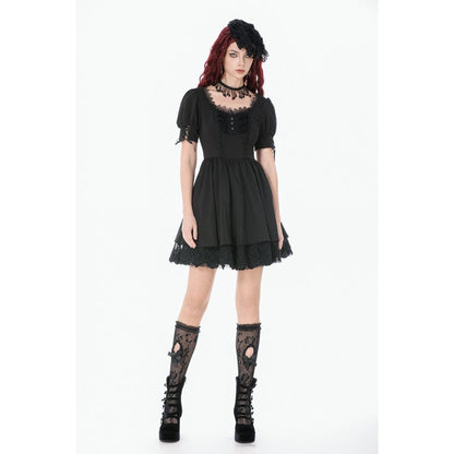 Dark in Love Gothic Lace Square-Neck Puff Sleeve Dress
