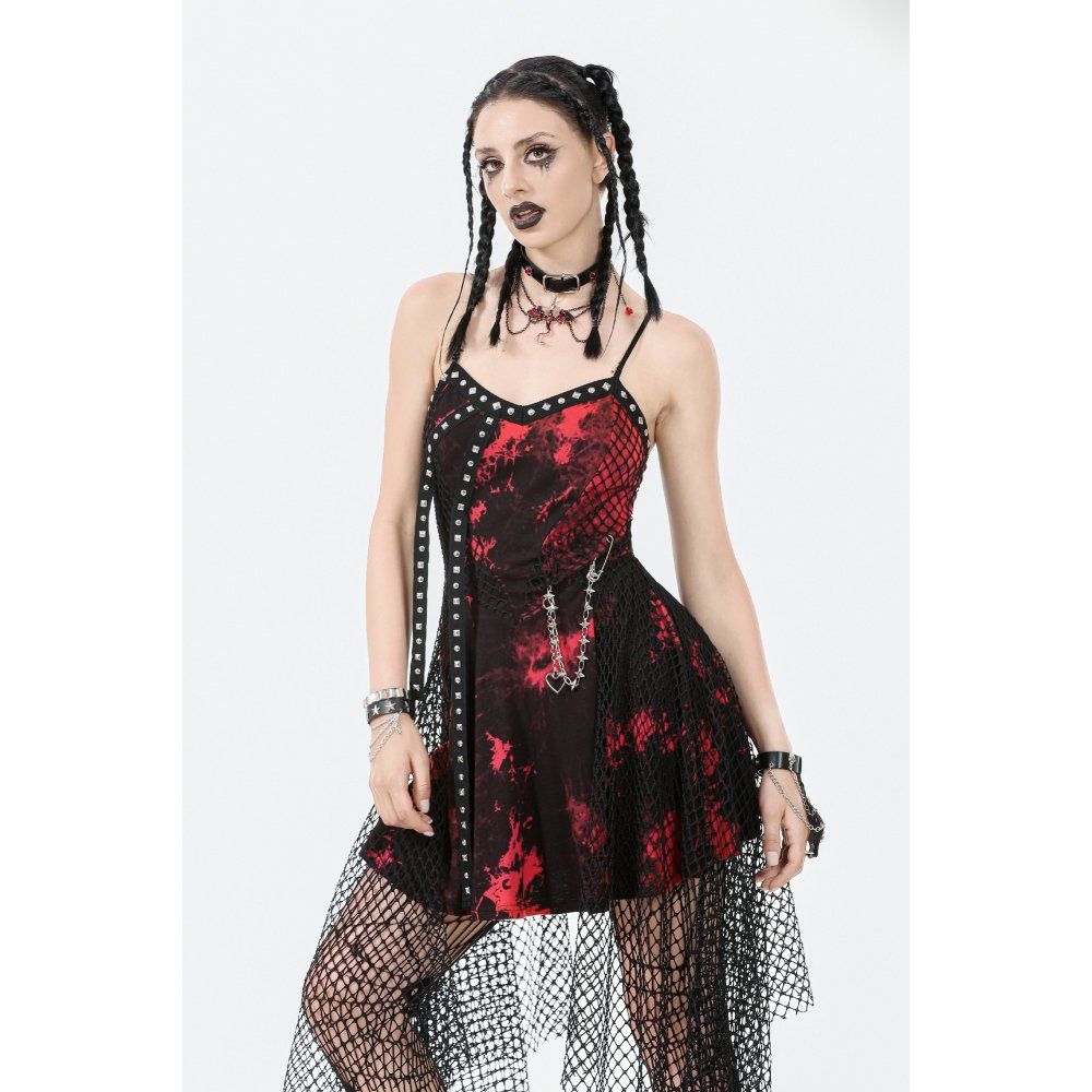 Dark in Love Bellatrix Red & Black Mesh Asymmetrical Dress