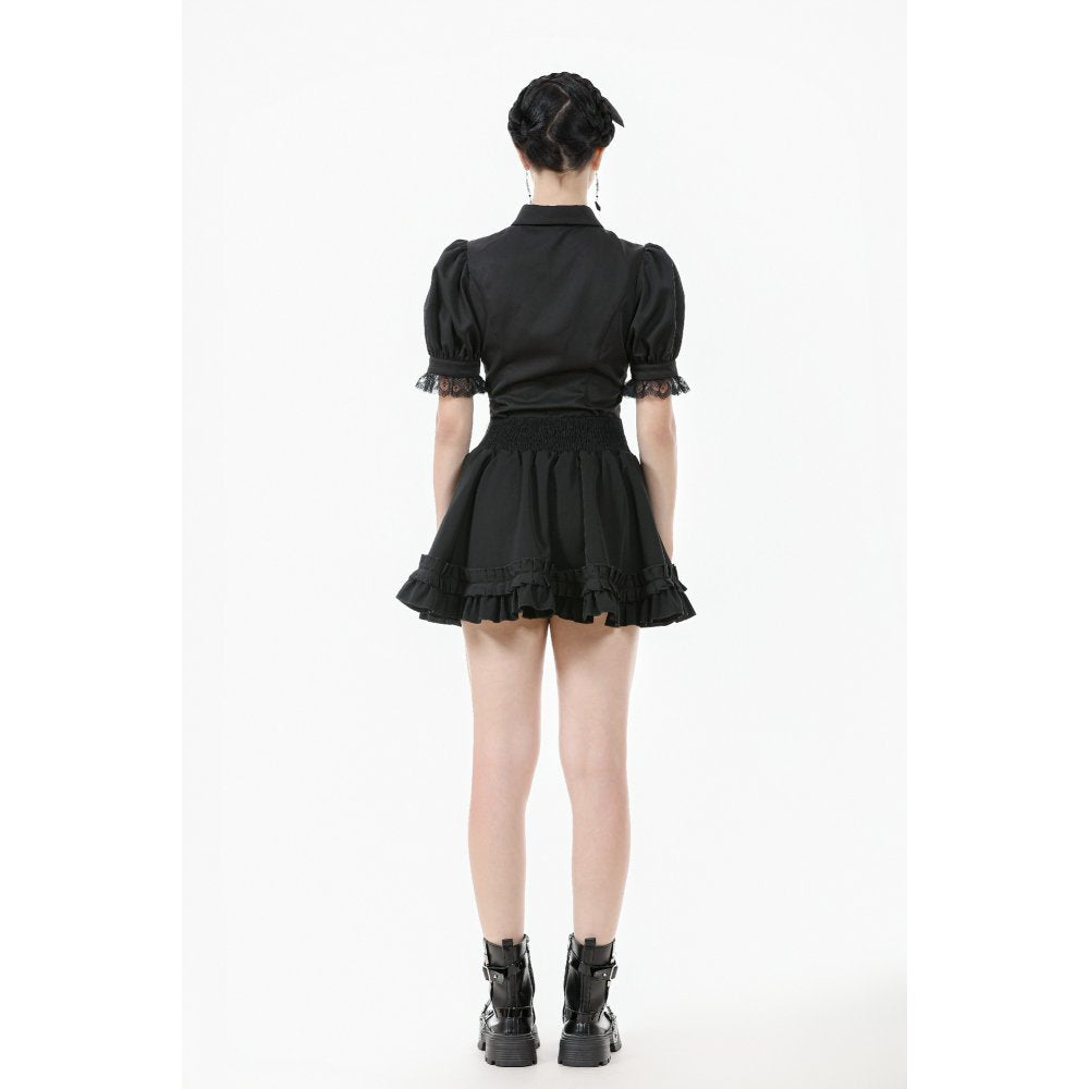 Dark in Love Viktoria Lace Ruffle Gothic Blouse in Black