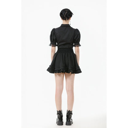 Dark in Love Viktoria Lace Ruffle Gothic Blouse in Black