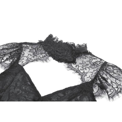 Black Floral Lace High-Neck Gothic Shoulder-Mantle Corset Top