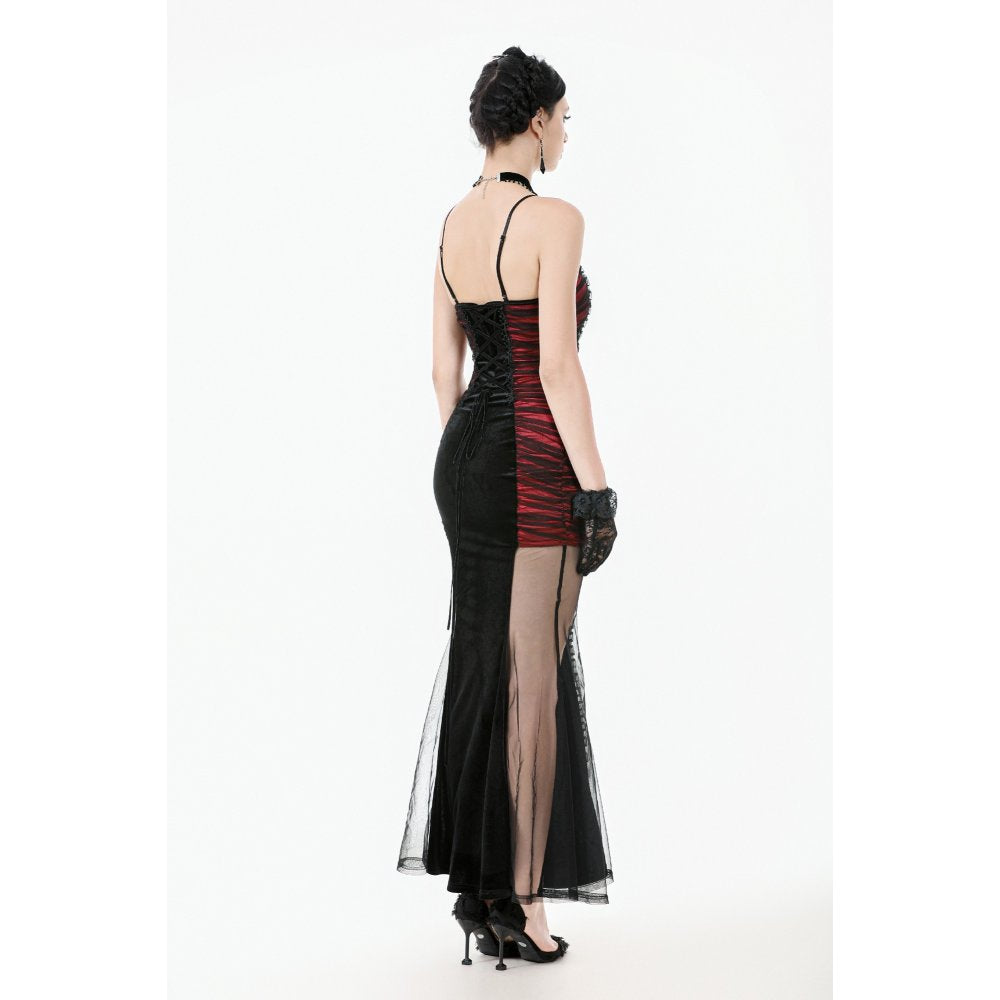 Dark in Love Lilith Red & Black Mesh Panel Goth Gown