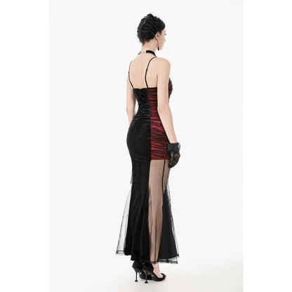 Dark in Love Lilith Red & Black Mesh Panel Goth Gown