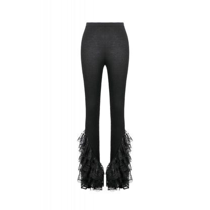 Dark in Love Goth Flare Leggings with Lace Frills