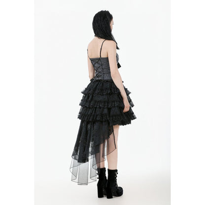 Dark in Love Belladonna Tiered Lace High-Low Goth Skirt in Black