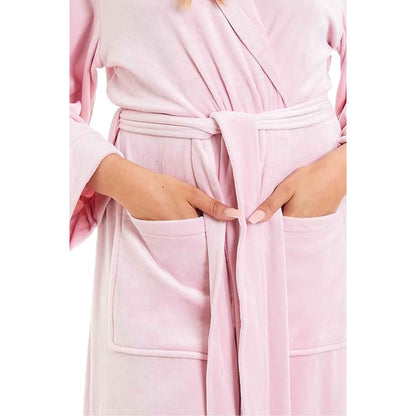 Elegant Women's Hooded Velour Robe Ultra-Soft Luxurious Bathrobe Perfect for Lounging Spa and Gym in Pink and Grey Adjustable Fit Multiple Sizes by Daisy Dreamer