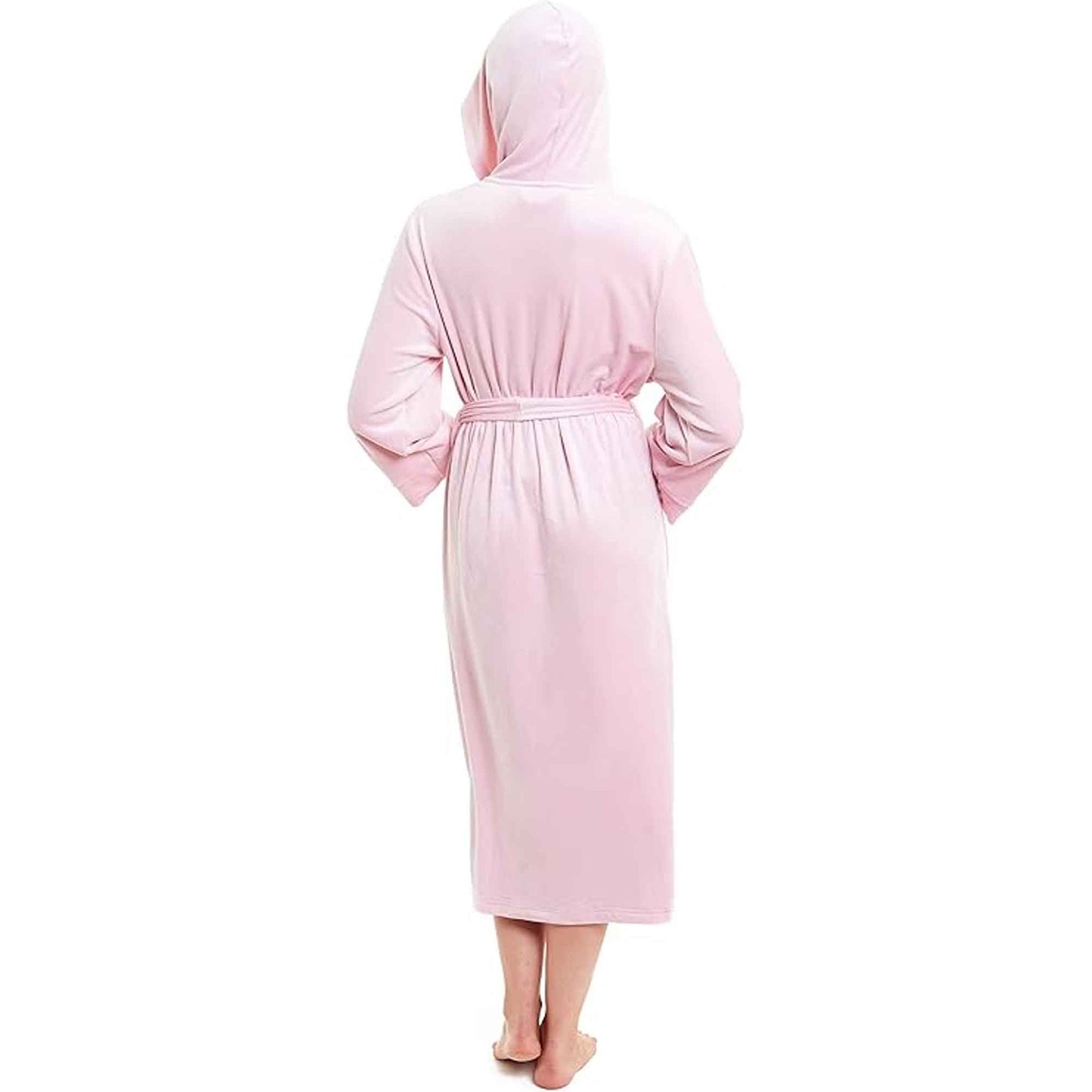 Elegant Women's Hooded Velour Robe Ultra-Soft Luxurious Bathrobe Perfect for Lounging Spa and Gym in Pink and Grey Adjustable Fit Multiple Sizes by Daisy Dreamer