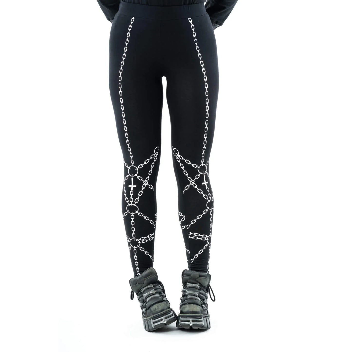 Heartless Black Enchained Leggings with White Chains Print