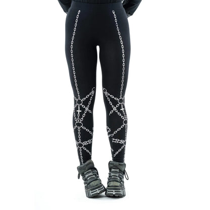 Heartless Black Enchained Leggings with White Chains Print
