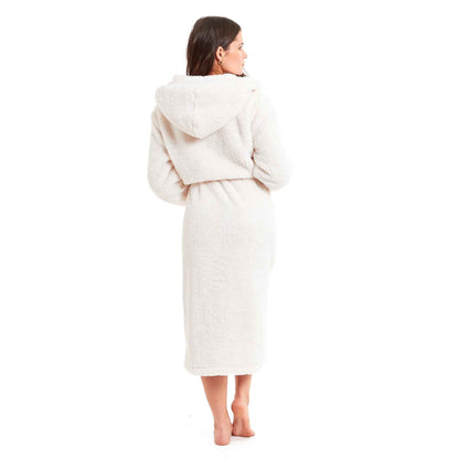 Women's Cream Snuggle Fleece Touch Hooded Robe Luxurious Soft Loungewear Cosy Durable Dressing Gown UK Sizes 8-22 by Daisy Dreamer