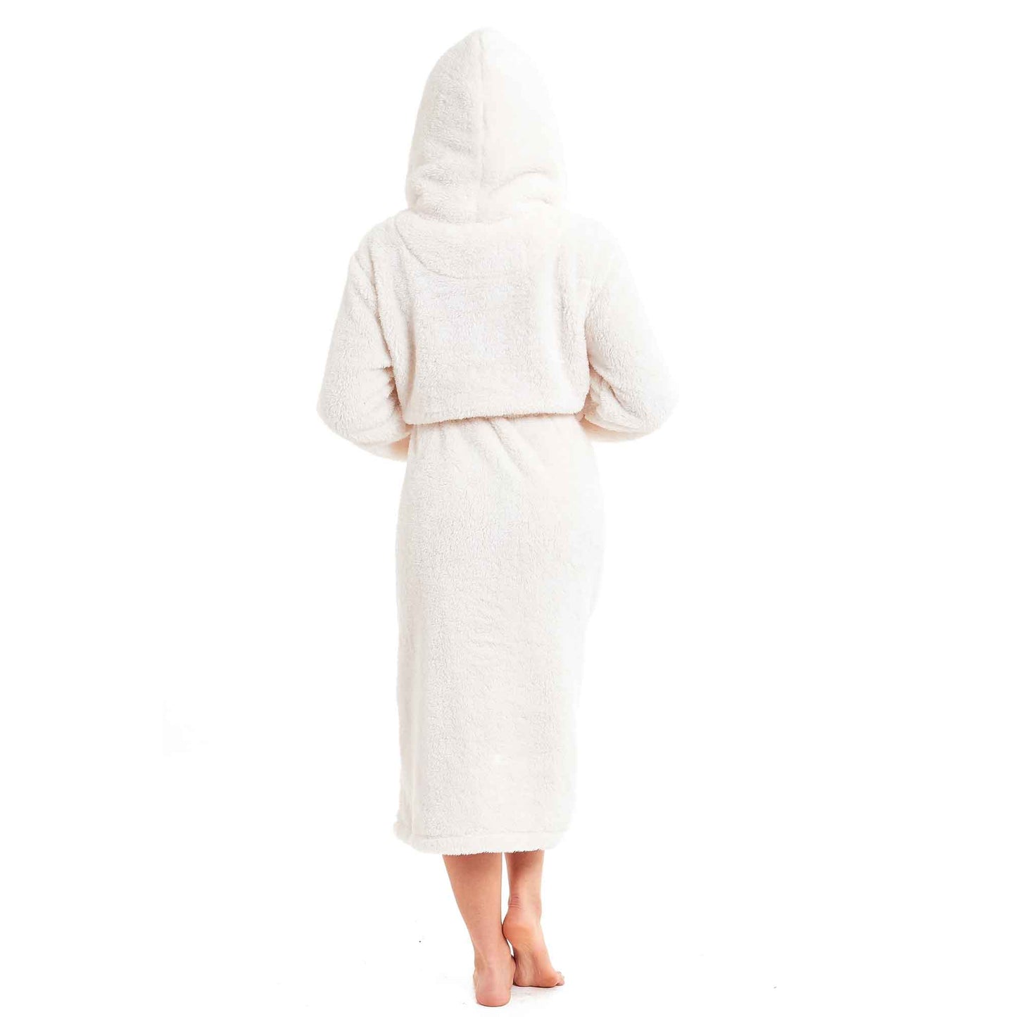 Women's Cream Snuggle Fleece Touch Hooded Robe Luxurious Soft Loungewear Cosy Durable Dressing Gown UK Sizes 8-22 by Daisy Dreamer