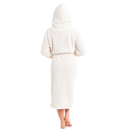 Women's Cream Snuggle Fleece Touch Hooded Robe Luxurious Soft Loungewear Cosy Durable Dressing Gown UK Sizes 8-22 by Daisy Dreamer