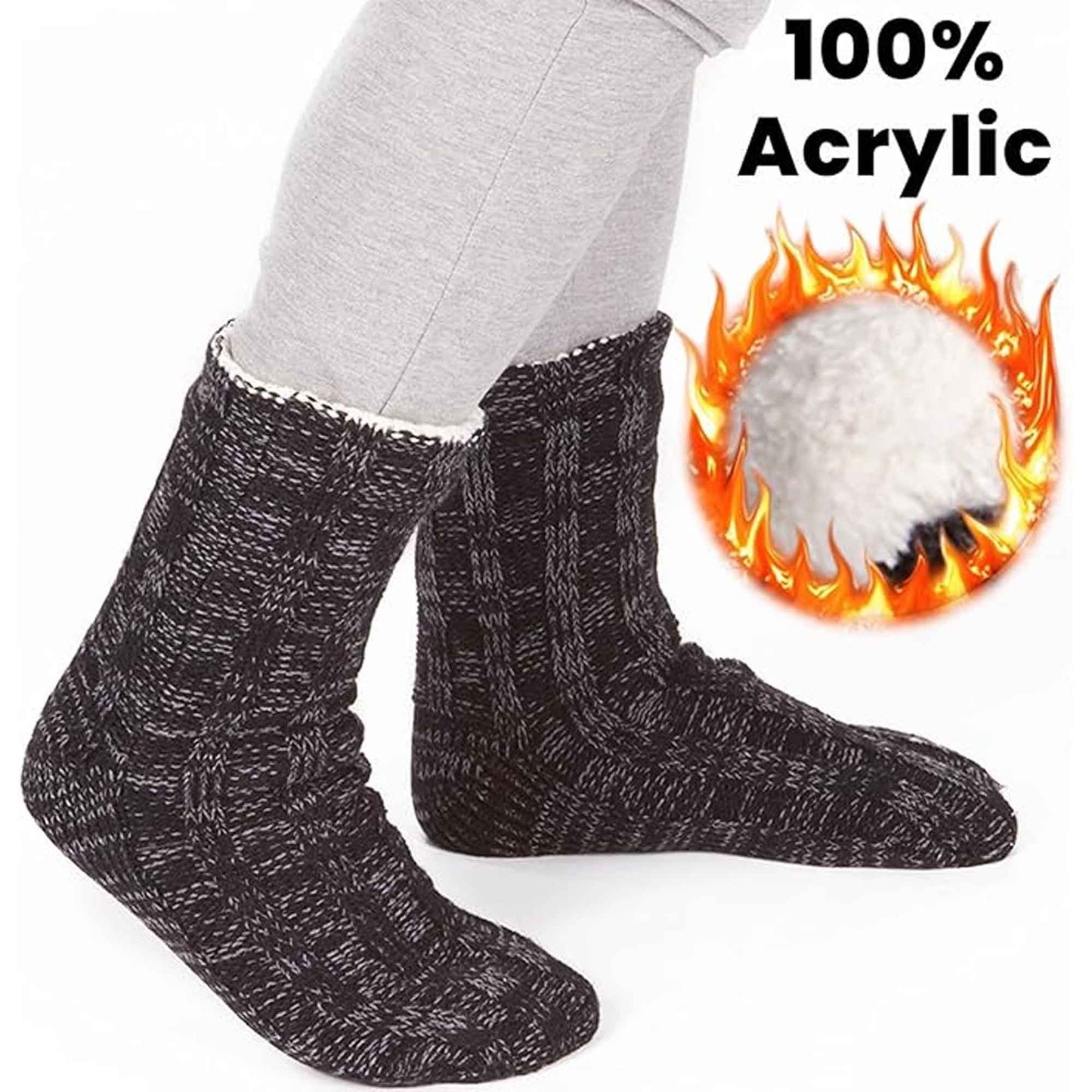 Extra Warm Men's Thermal Chunky Slipper Socks with Non Slip Grips Sherpa Fleece Lining Ideal for Home Lounging and Cold Weather UK 6-11 EU 39-46 Black Grey by Sock Stack