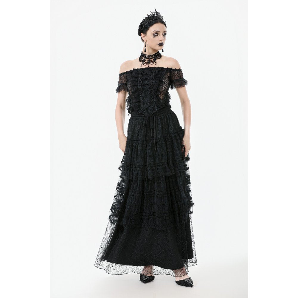 Dark in Love Ophelia Lace Off-Shoulder Gothic Top in Black