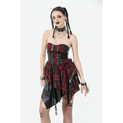 Dark in Love Red Tartan Corset Punk Dress with Handkerchief Skirt