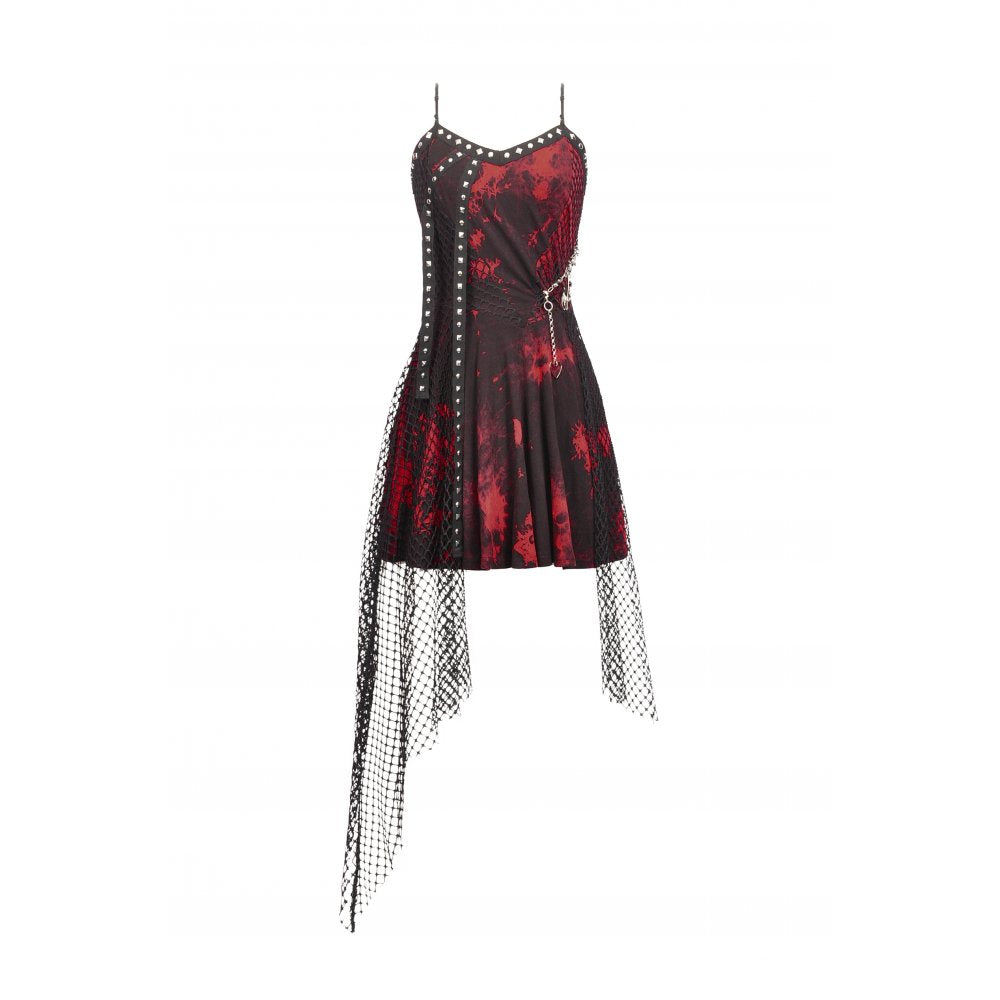 Dark in Love Bellatrix Red & Black Mesh Asymmetrical Dress