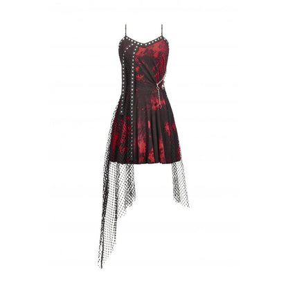 Dark in Love Bellatrix Red & Black Mesh Asymmetrical Dress
