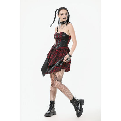 Dark in Love Red Tartan Corset Punk Dress with Handkerchief Skirt