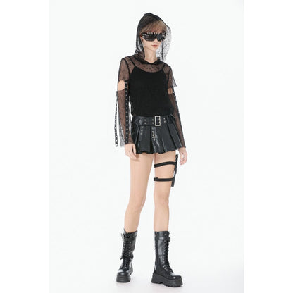 Dark in Love Punk Mesh Hollow-Out Hooded Top