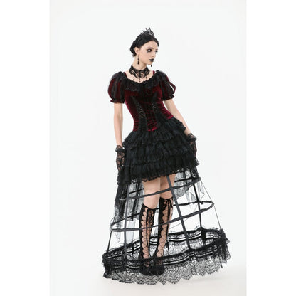 Dark in Love Gothic Hoop Cage Skirt with Lace Trim in Black