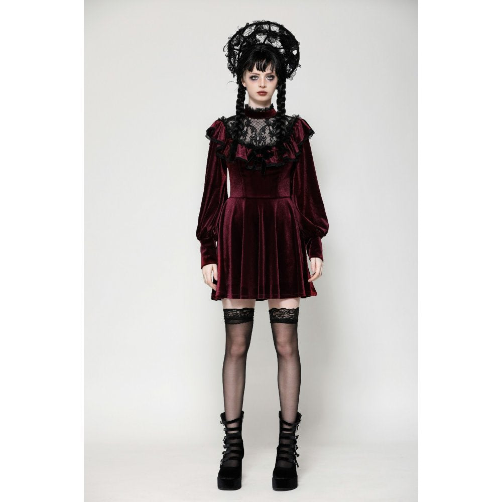 Dark in Love Verity Burgundy Velvet Dress with Black Gothic Lace