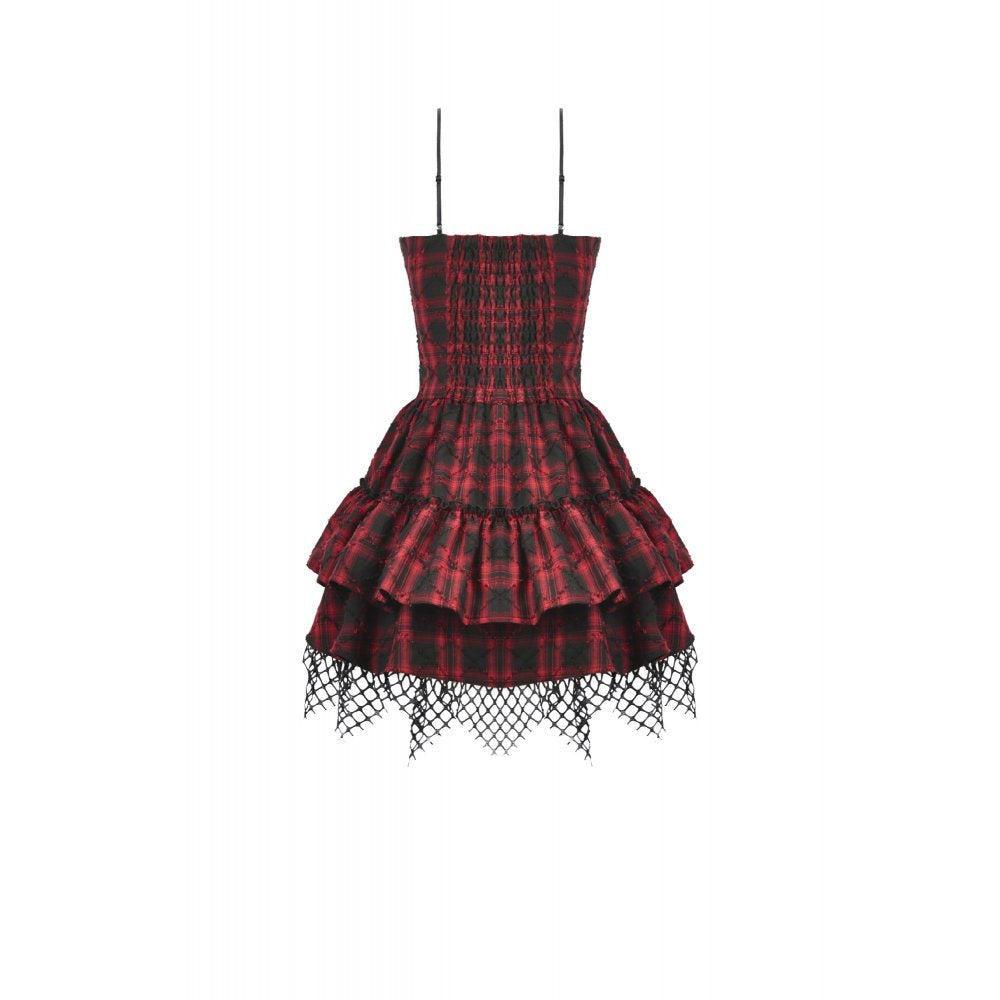 Dark in Love Red-Black Plaid Leather Layered Punk Sweetcore Dress