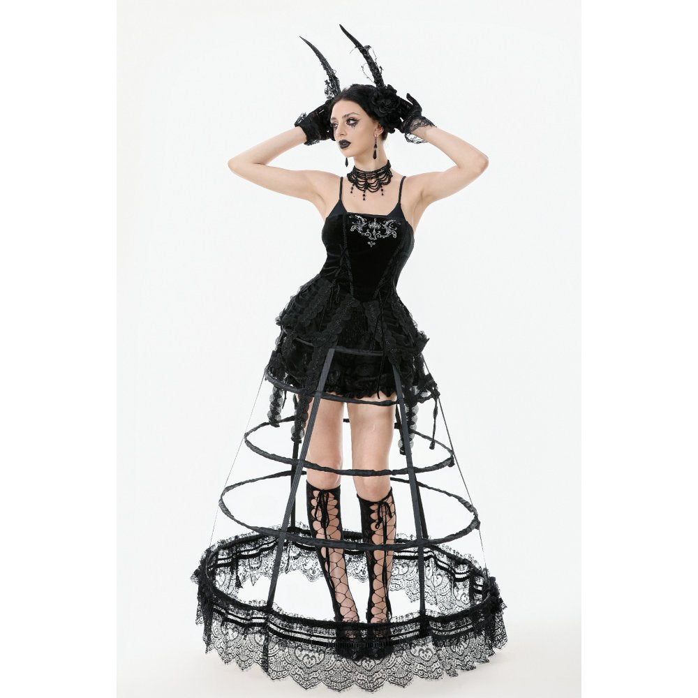Dark in Love Gothic Hoop Cage Skirt with Lace Trim in Black