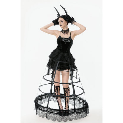 Dark in Love Gothic Hoop Cage Skirt with Lace Trim in Black
