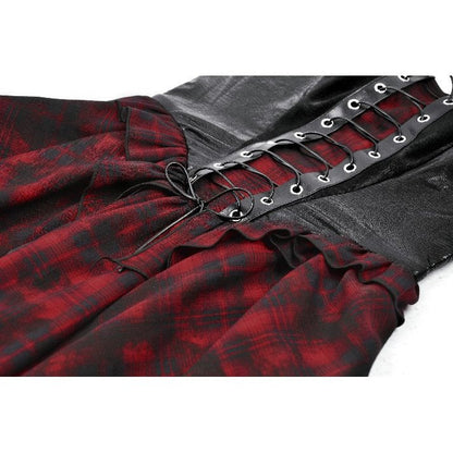 Dark in Love Red Tartan Corset Punk Dress with Handkerchief Skirt