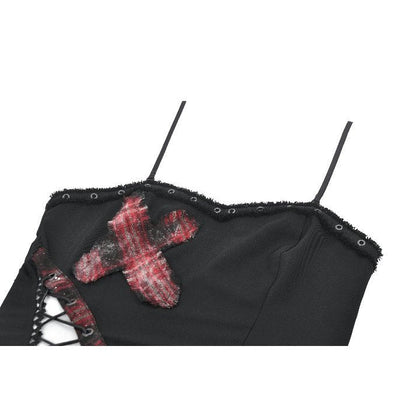 Dark in Love Punk Plaid Cross Strap Top