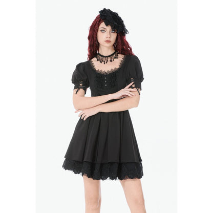 Dark in Love Gothic Lace Square-Neck Puff Sleeve Dress